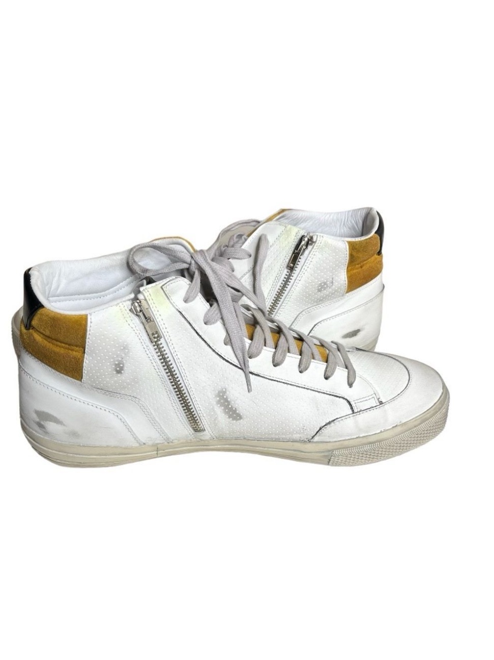 Ross & Snow Las Vegas White Leather Shoes High Top Sneakers Lace & Zip Size 15